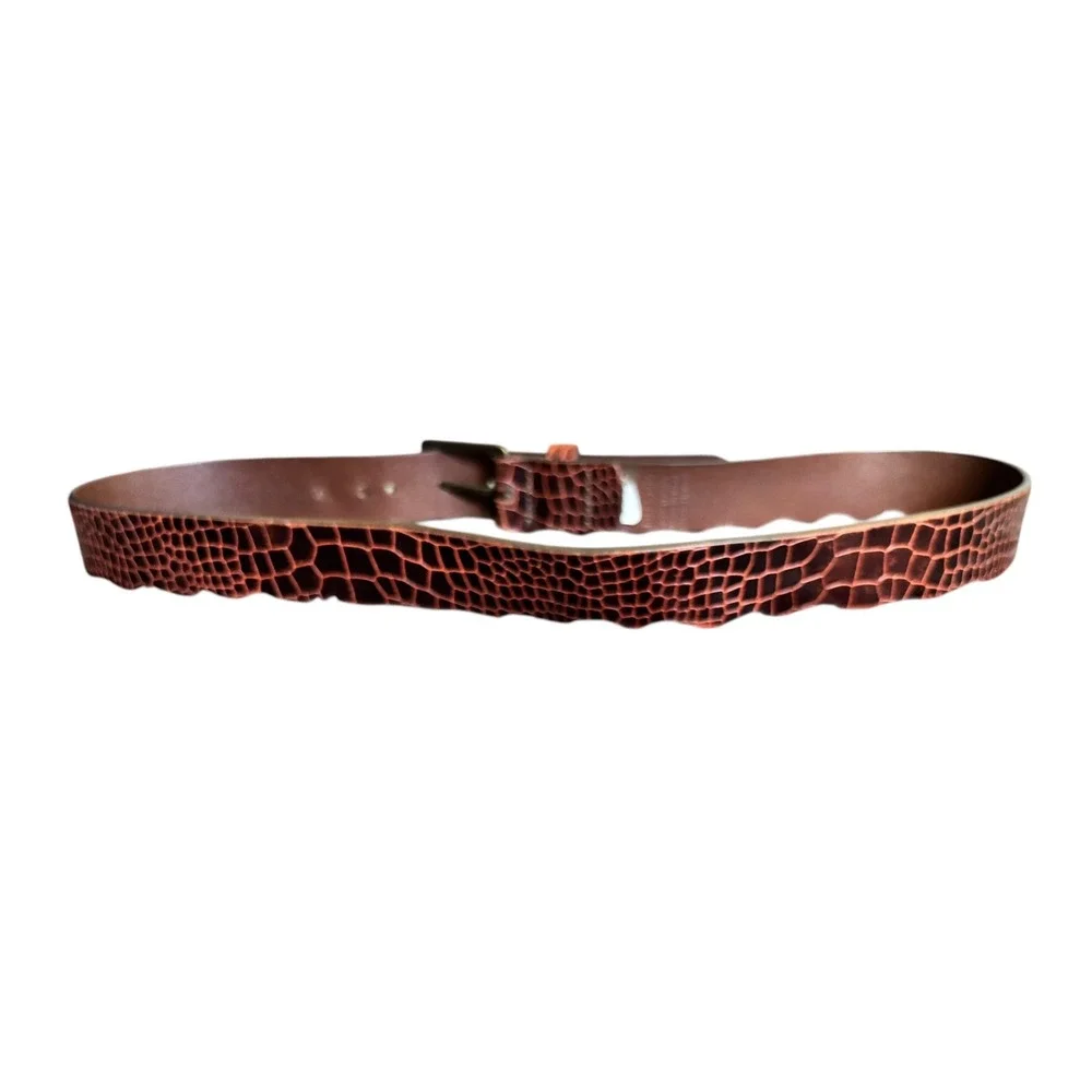 American Eagle Mens Brown Croc Embossed Leather Belt Size Large Brass Buckle
